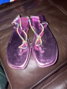 Women's Pink Metallic Sandals with Iridescent Straps sz 8 azalea wang